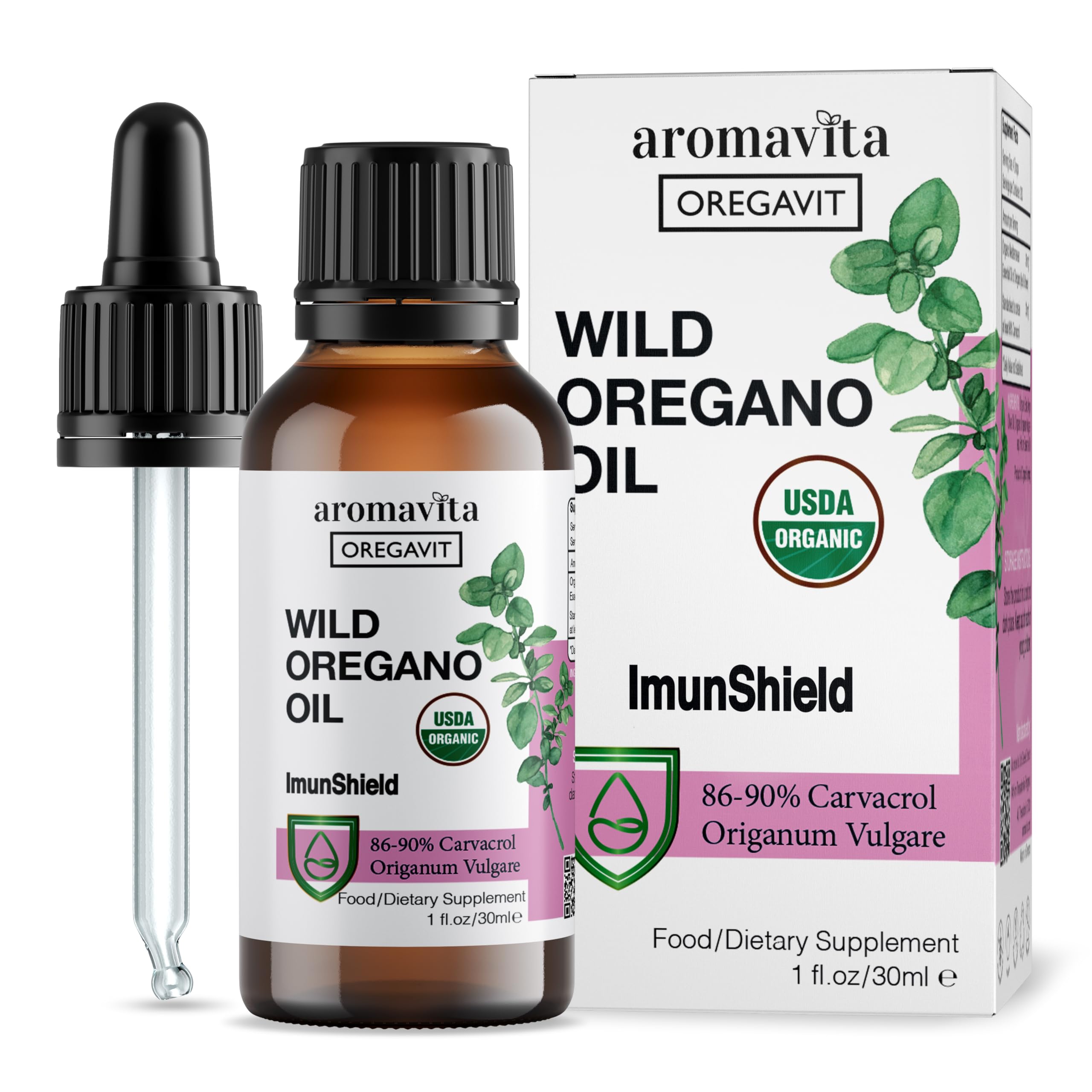 AROMAVITA ImunShield Wild Oregano Oil bottle, 1 fl oz (30 ml) with label