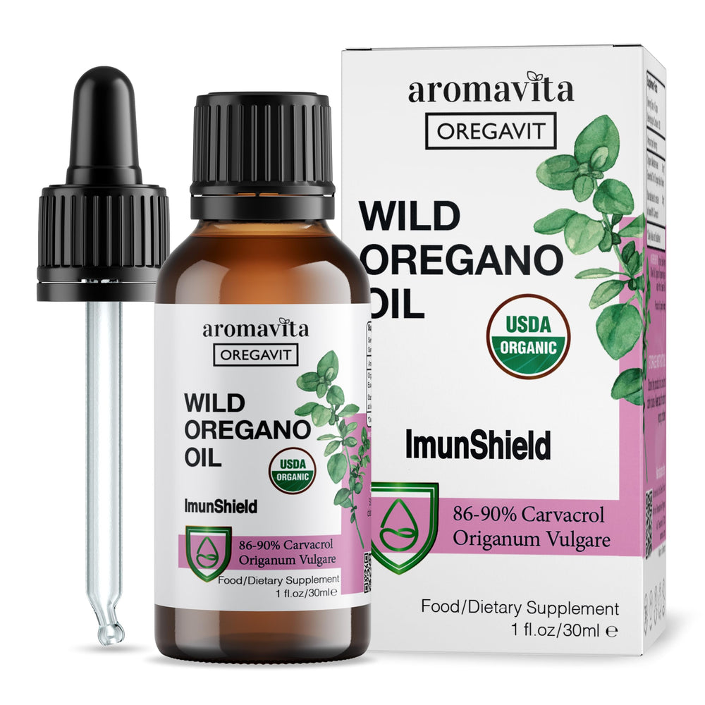 AROMAVITA ImunShield Wild Oregano Oil bottle, 1 fl oz (30 ml) with label