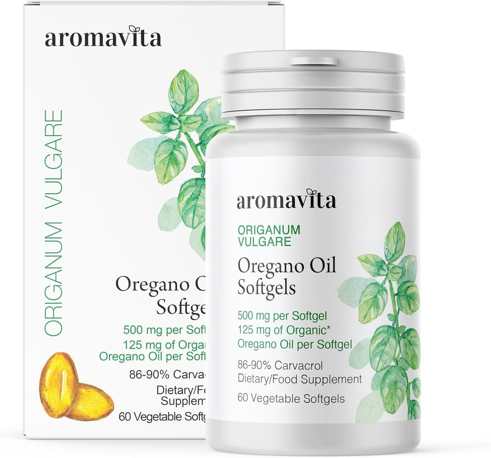 AROMAVITA oregano oil capsules with 108mg carvacrol per softgel, 60-count