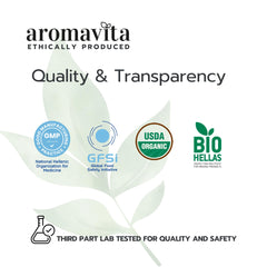 Packaging label for AROMAVITA vegan wild oregano oil capsules