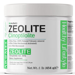 aromel Zeolite Powder bottle on a countertop suggesting gentle detox-like support.