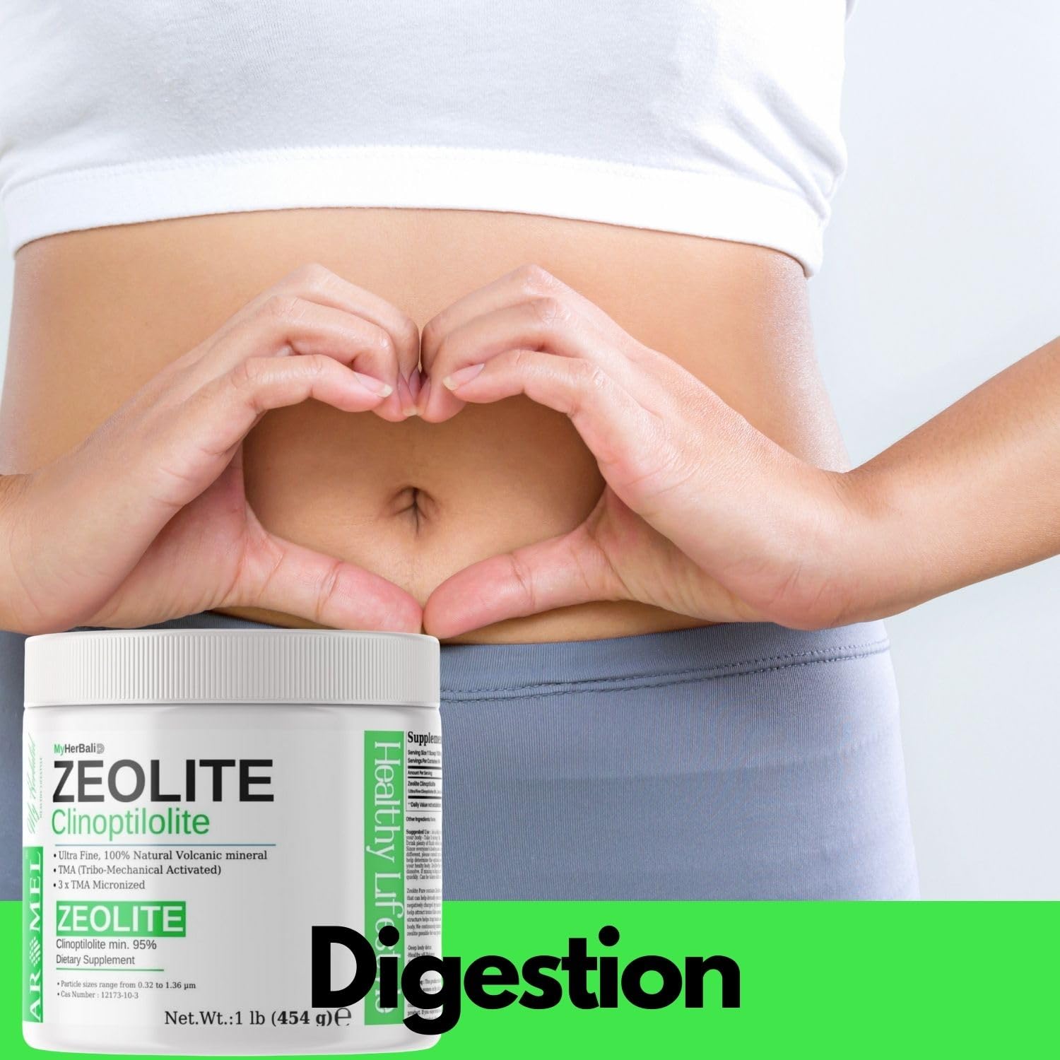 aromel Zeolite Powder packaging with 1 lb weight and 454 g label.