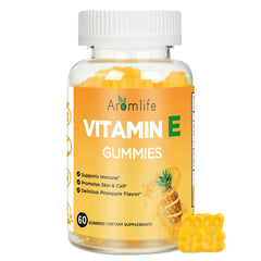 Aromlife Vitamin E 400 IU Gummies bottle with pineapple flavor, 60-count label