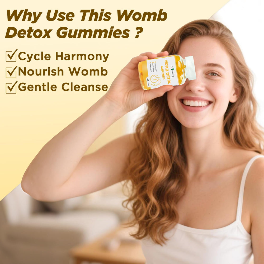 Aromlife Womb Detox Gummies bottle angled view