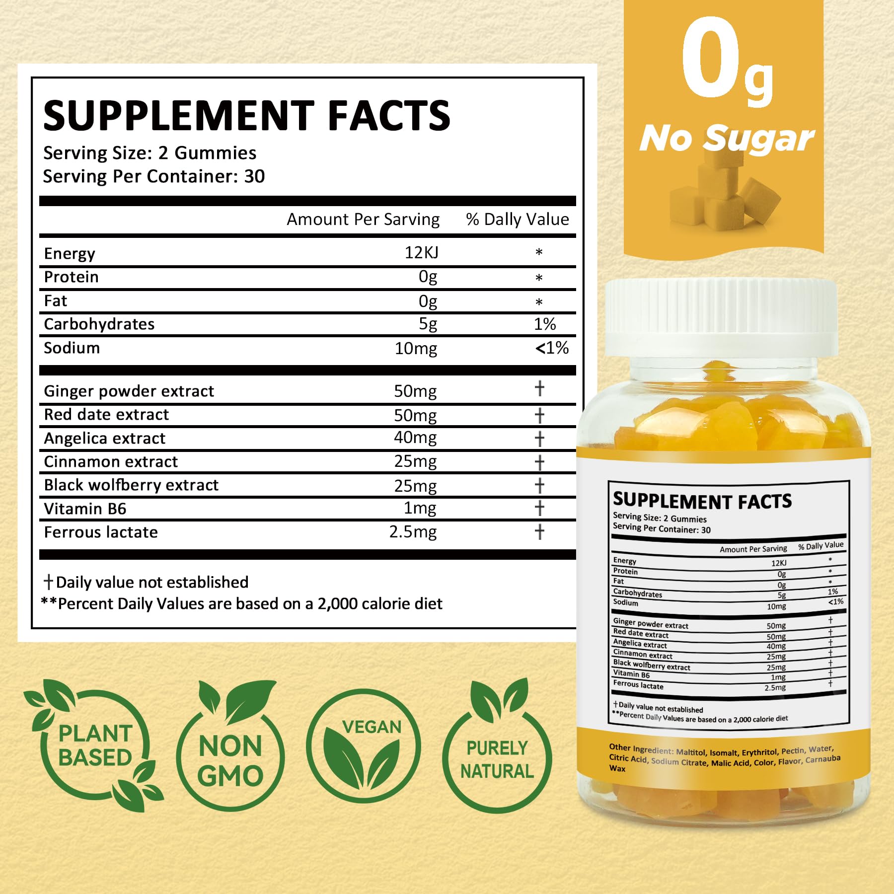 Lifestyle shot showing vegan, gluten-free gummy supplement