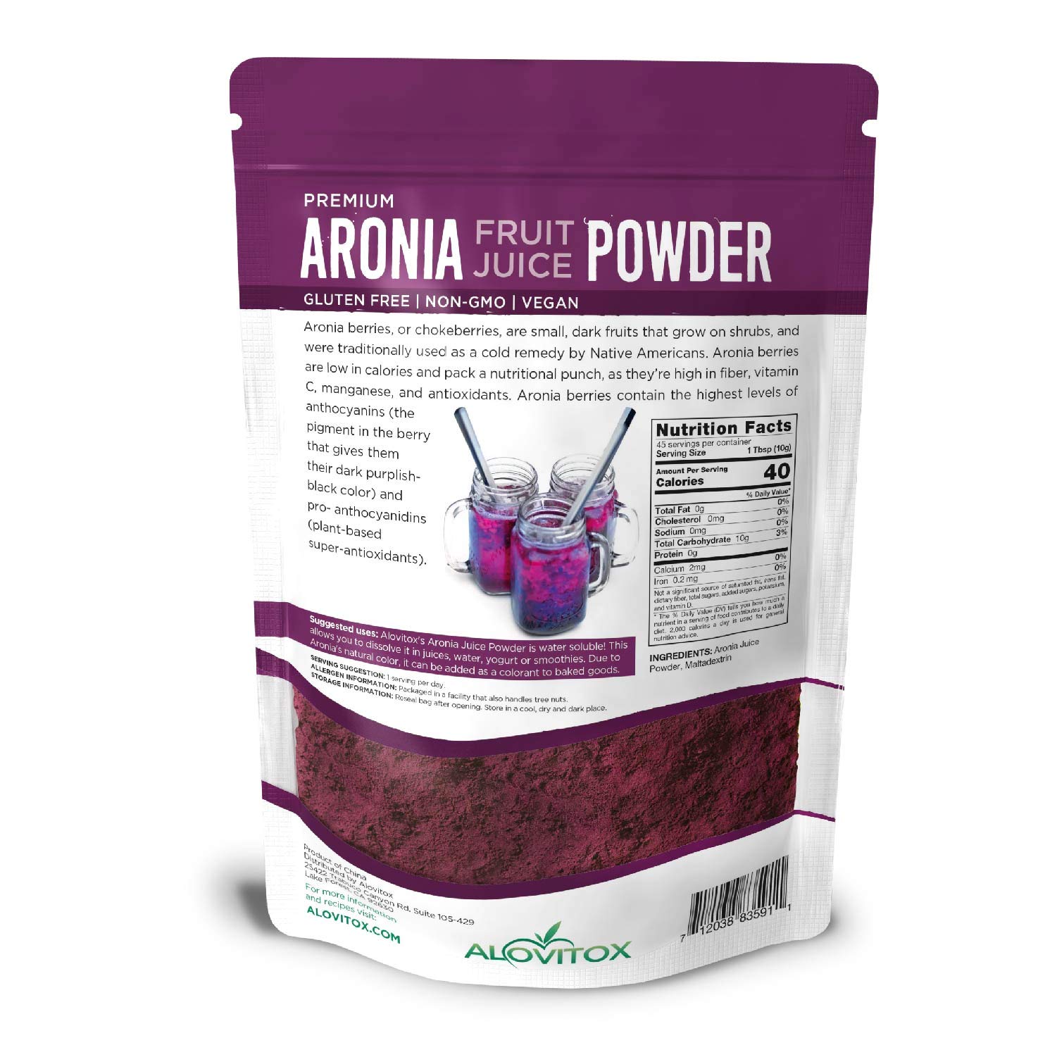 Close-up of aronia berries used to make powder