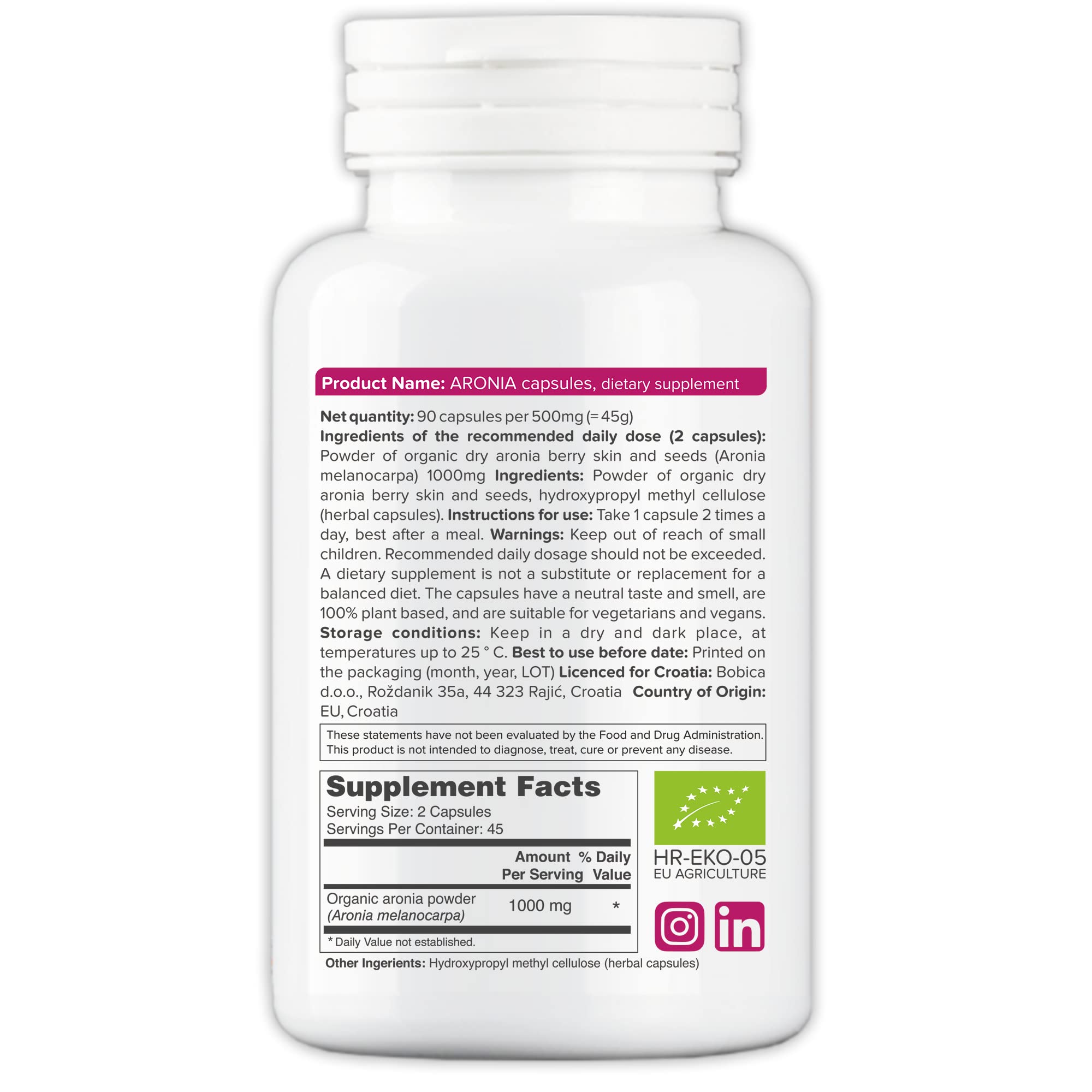 Aronia berry powder inside capsules