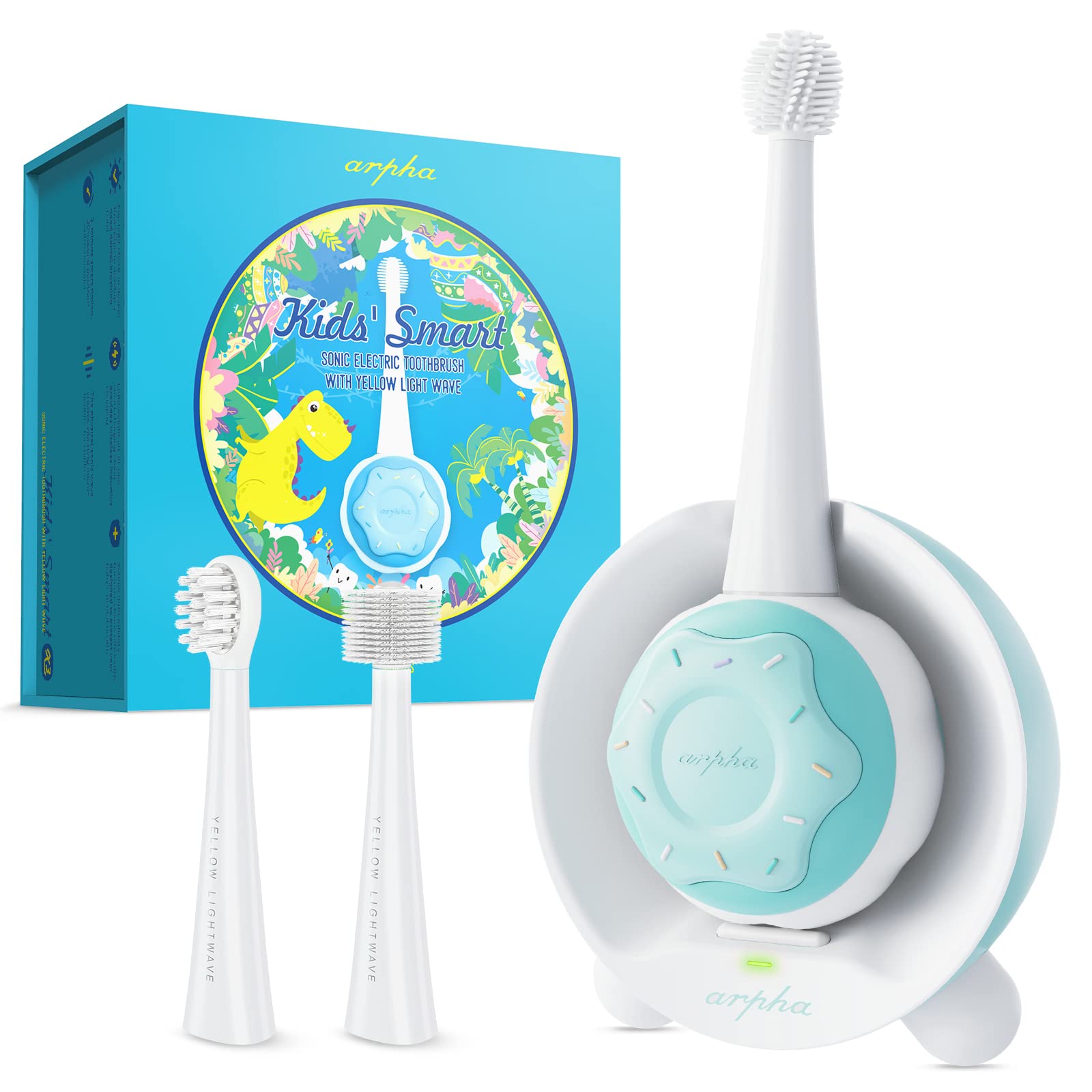 ARPHA Kids Electric Toothbrush in blue dinosaur packaging for ages 1-8