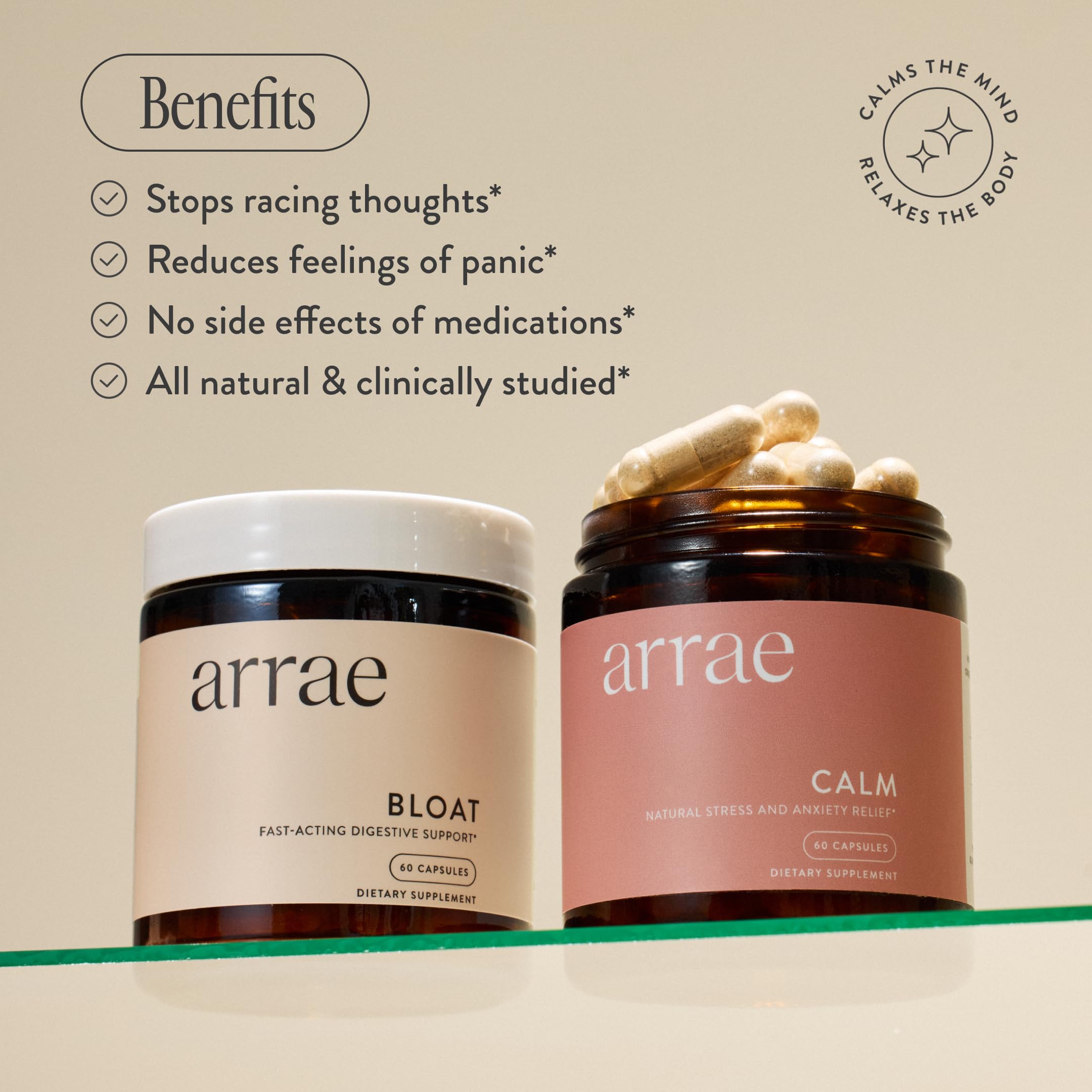 Illustration of mood-support ingredients: L-theanine, inositol, passionflower