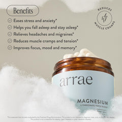 Close-up of Arrae magnesium supplement capsules (90 count)