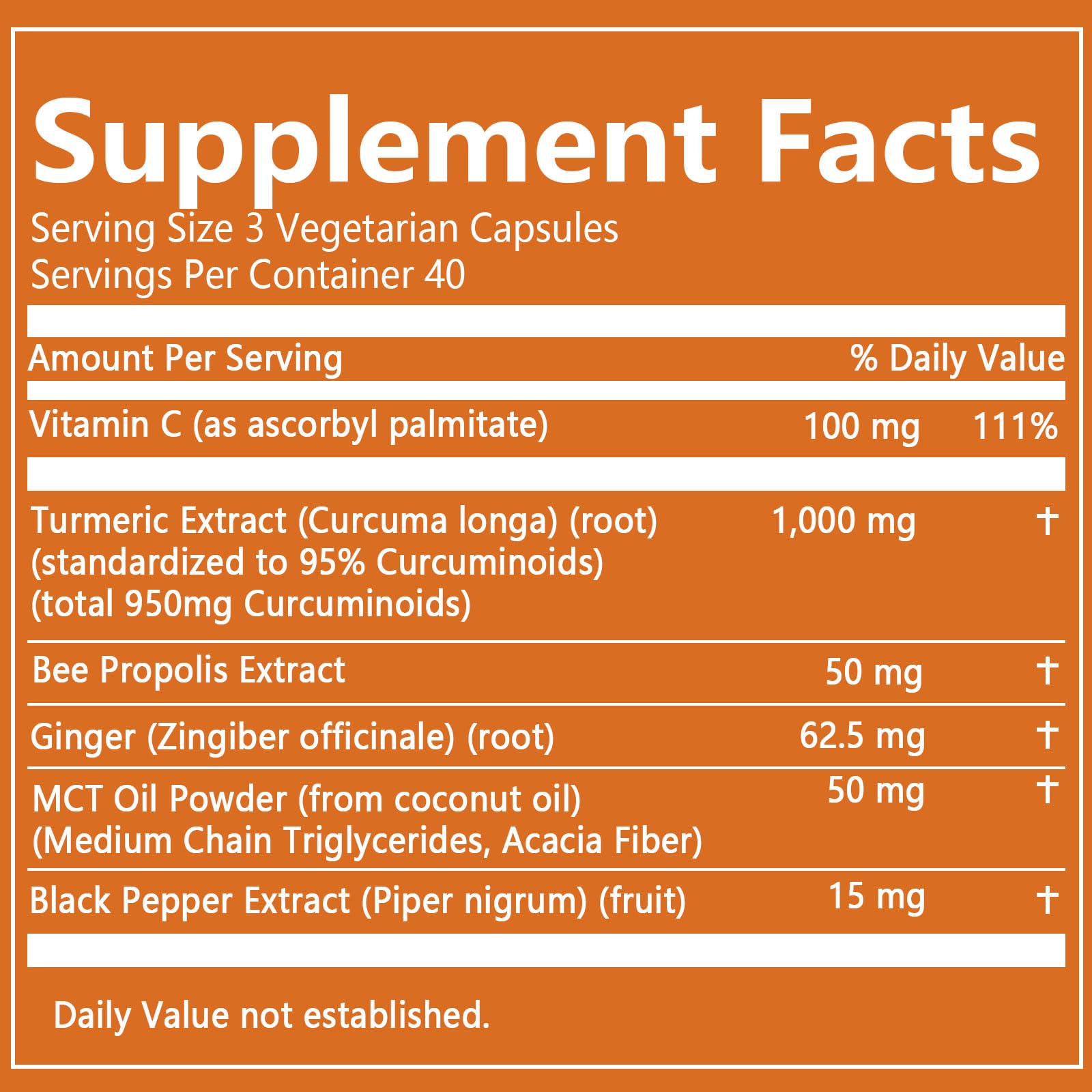 Turmeric Curcumin capsules arranged in a row