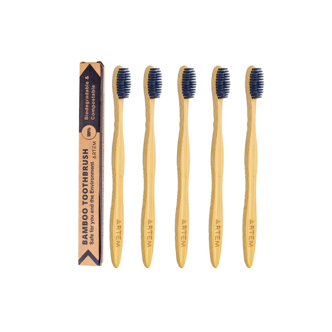 ARTEM Bamboo Toothbrush – pack of 5 with soft BPA-free bristles