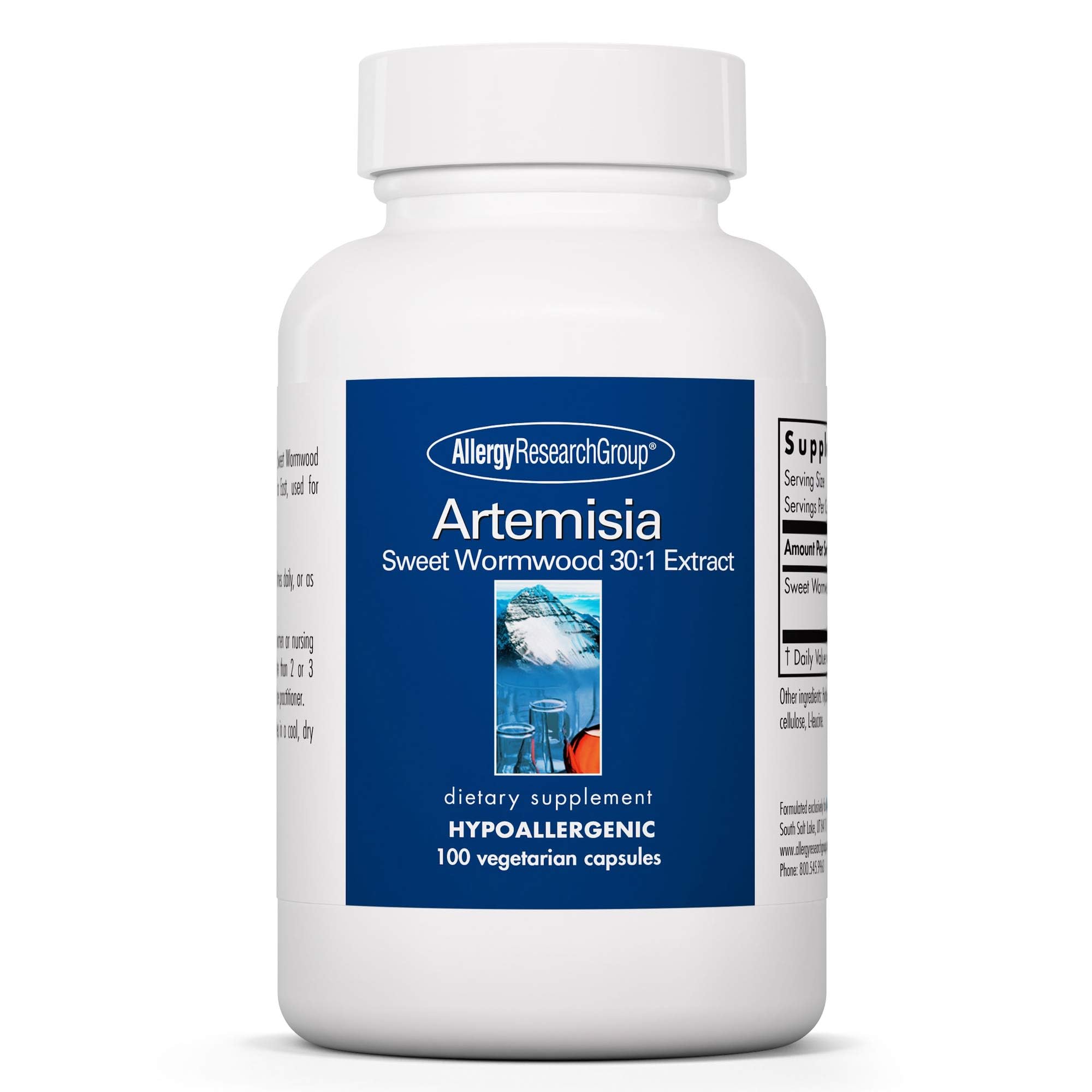 Artemisia dietary supplement bottle showing microbial balancer label