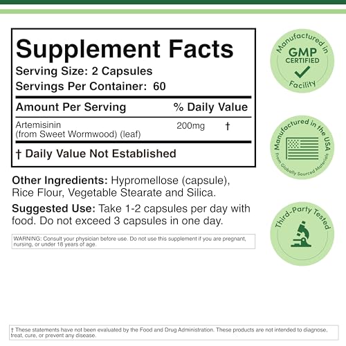 Vegan, non-GMO, gluten-free Artemisinin capsules