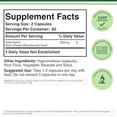Vegan, non-GMO, gluten-free Artemisinin capsules