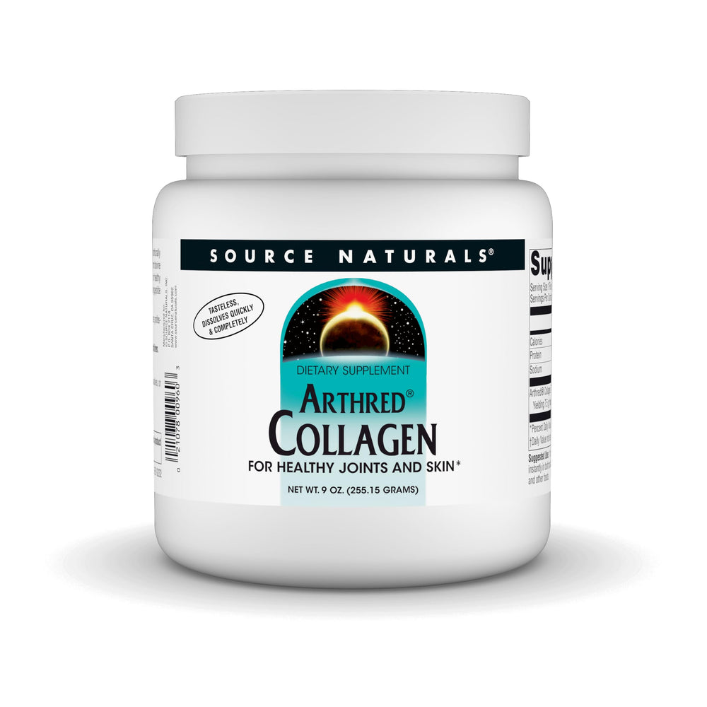 Front view of Source Naturals Arthred Collagen powder canister