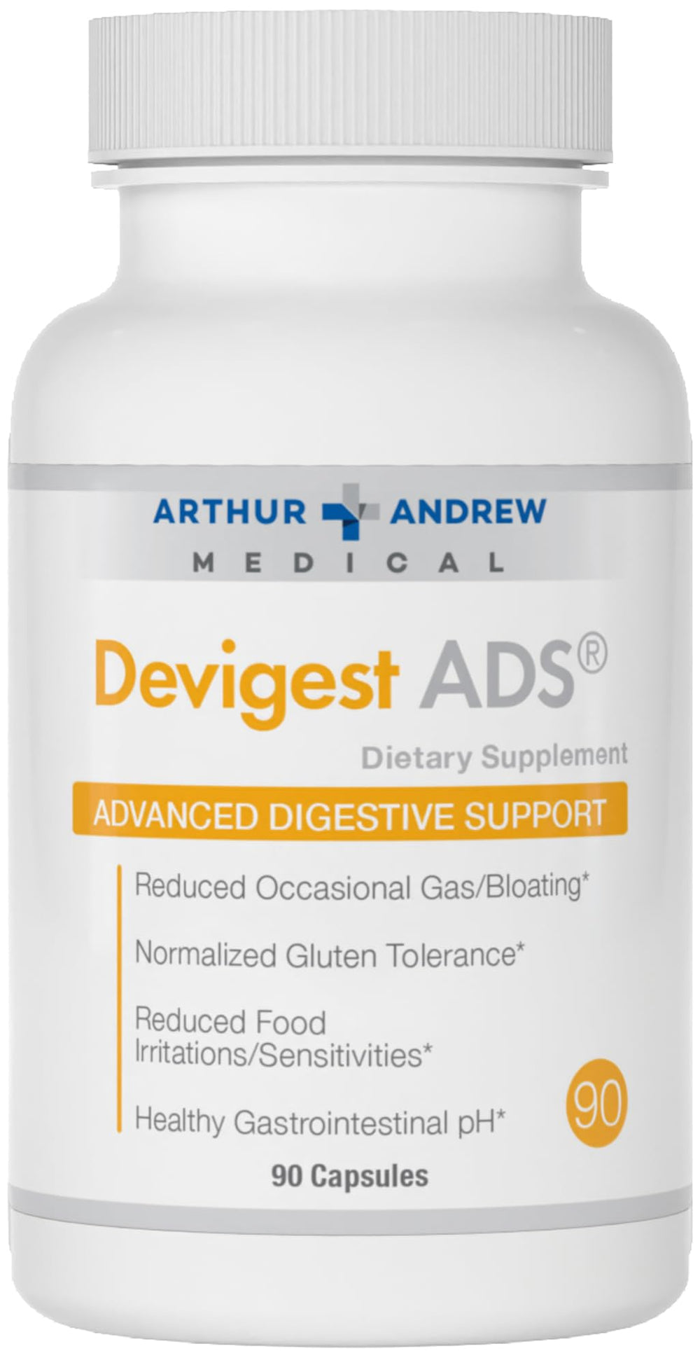 Arthur Andrew Medical Devigest ADS bottle with vegan broad-spectrum digestion support for meals