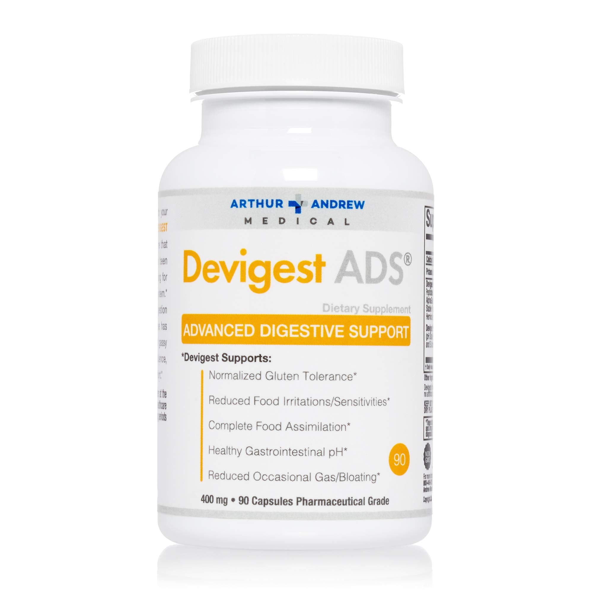 Arthur Andrew Medical Devigest ADS promotes digestive comfort through alpha-galactosidase and peptidase enzymes