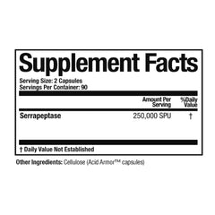 Close-up of Serretia Serrapeptase bottle label