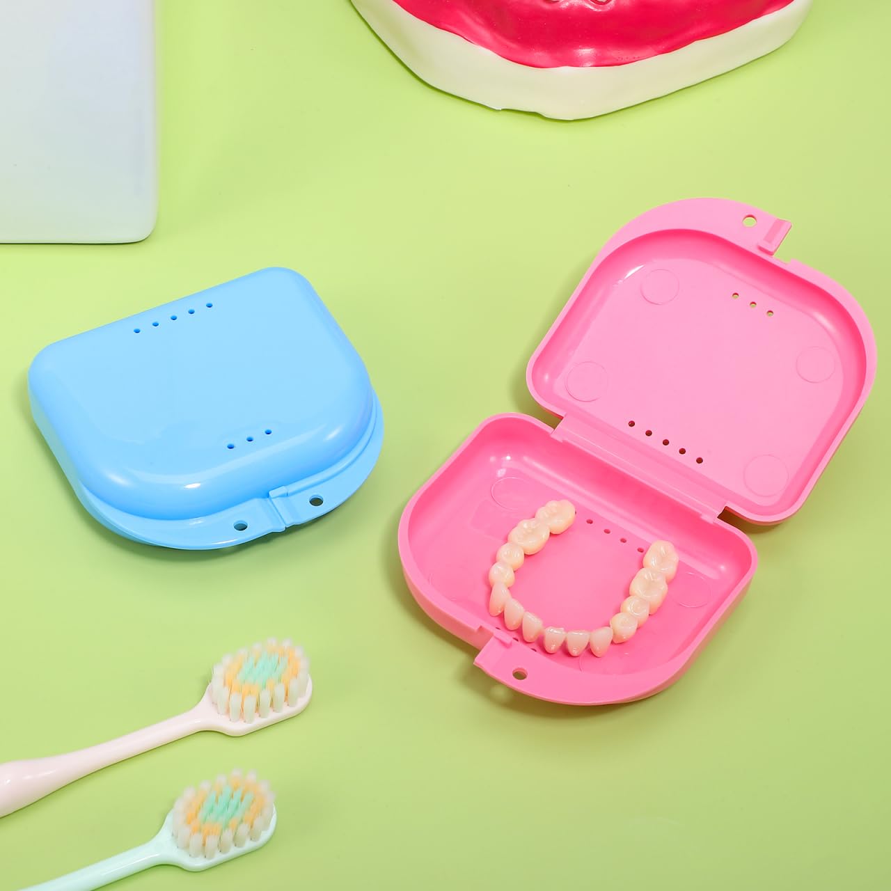 Travel-ready portable denture storage container