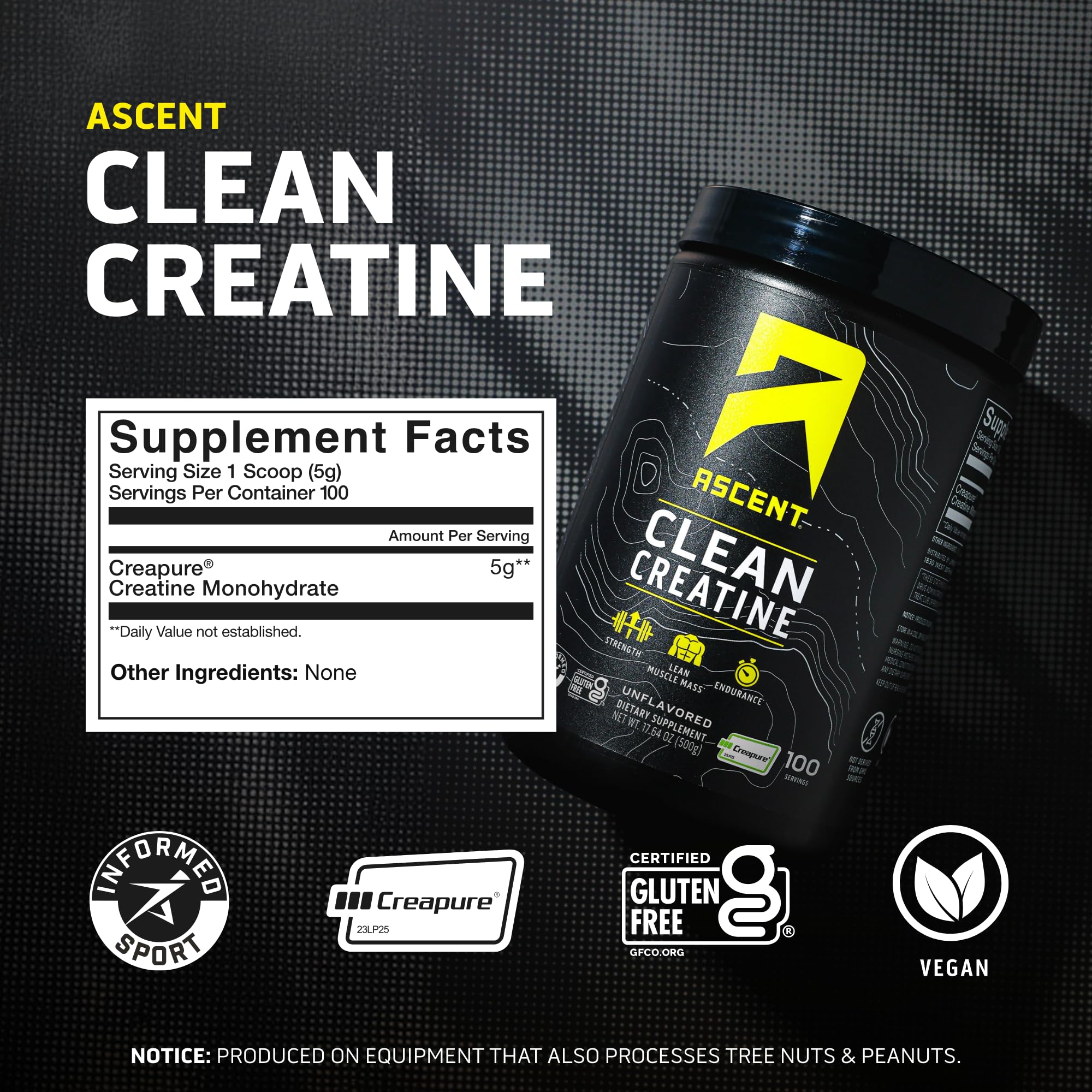 Close-up of product label showing ingredients and certifications