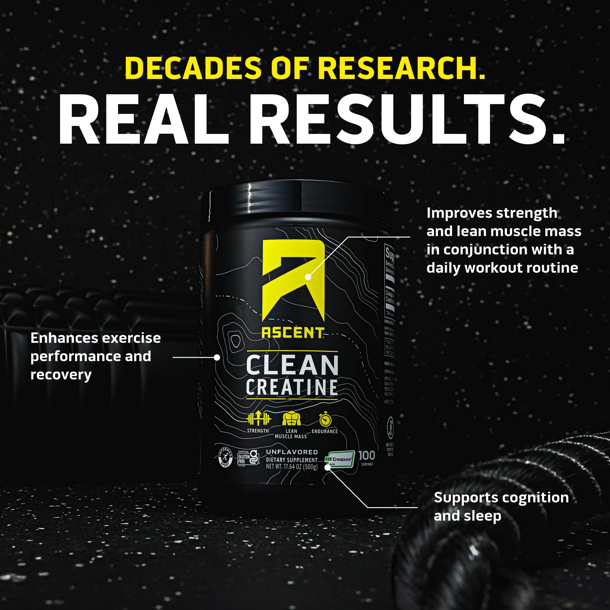 Unflavored Creapure creatine powder tub front