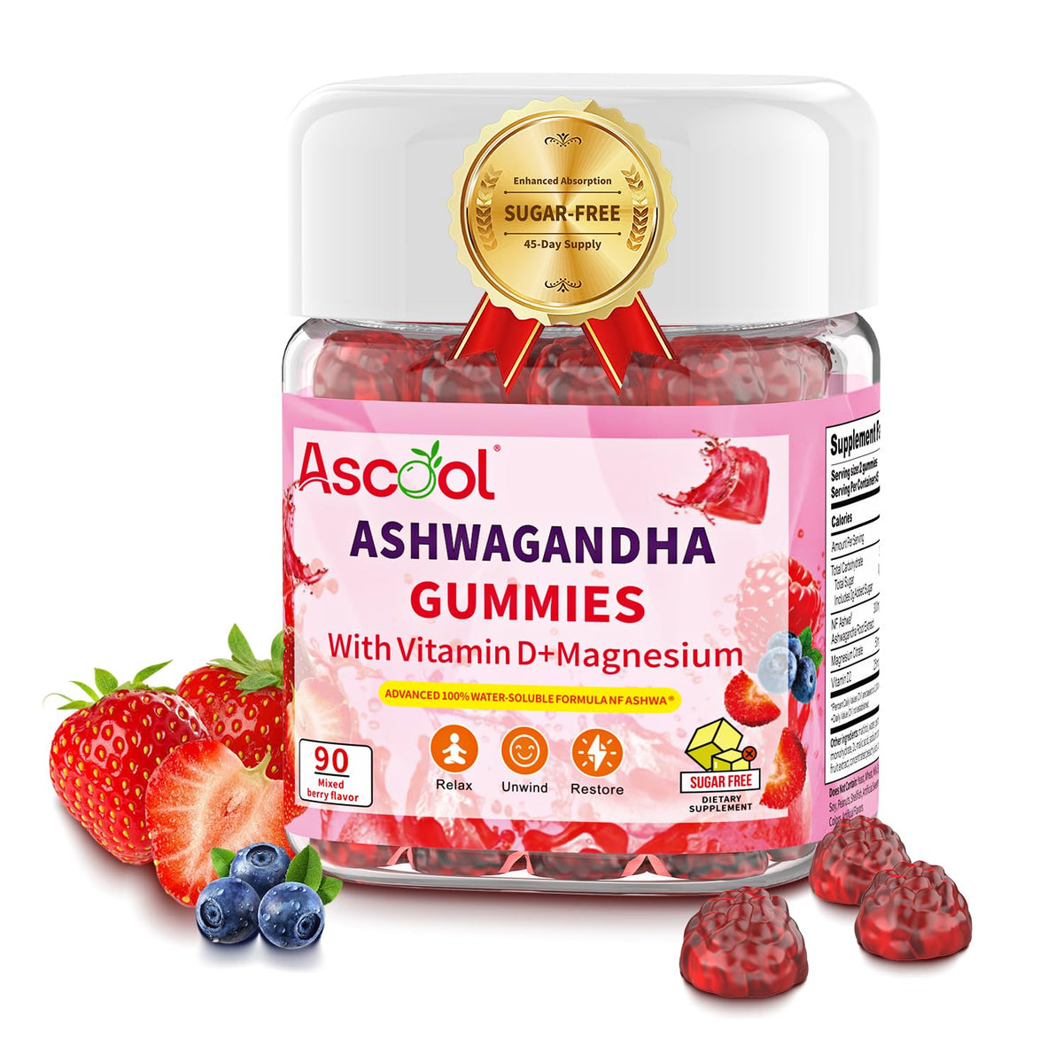 Front view of Ascool Ashwagandha Gummies bottle