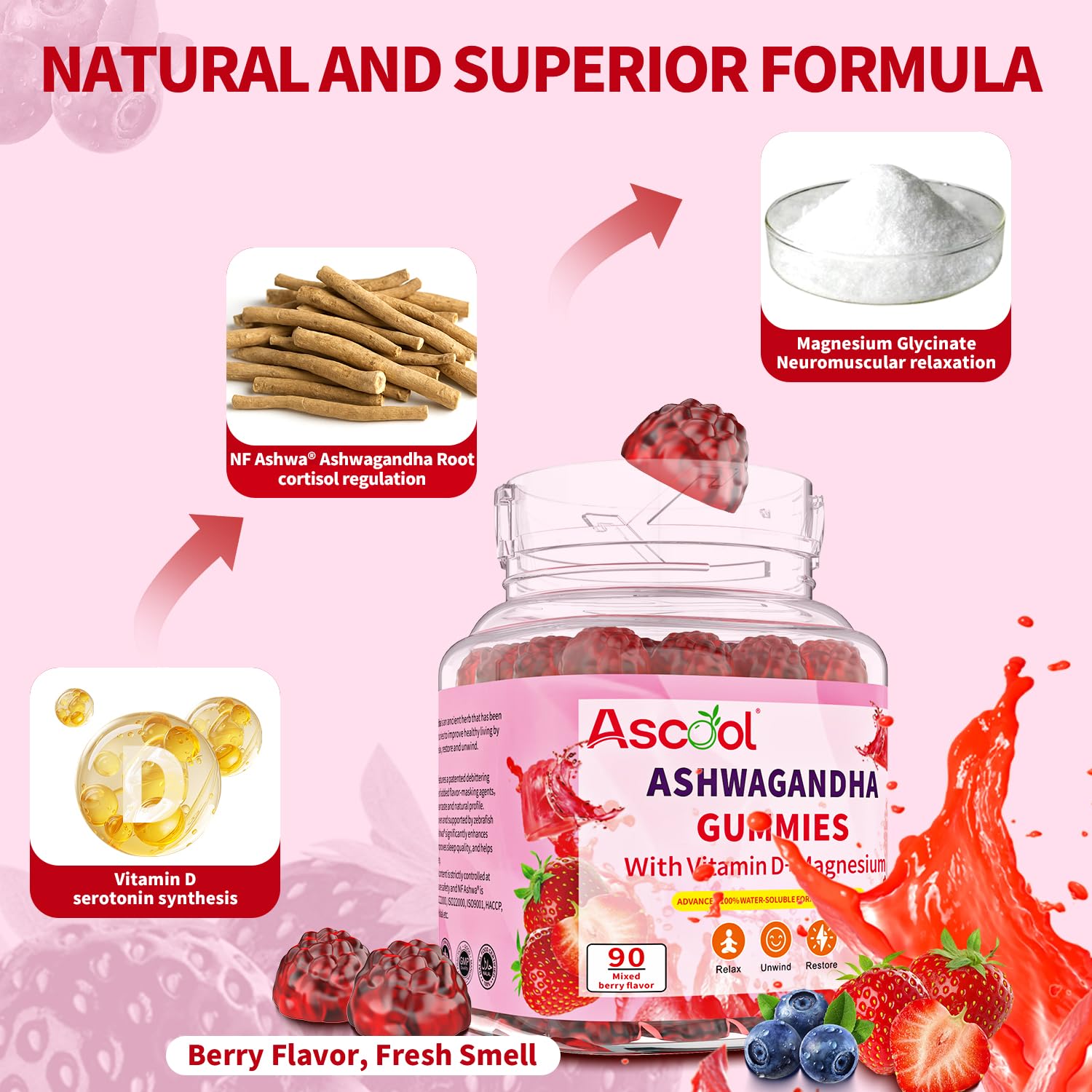 Delicious sugar-free berry-flavored Ashwagandha gummies