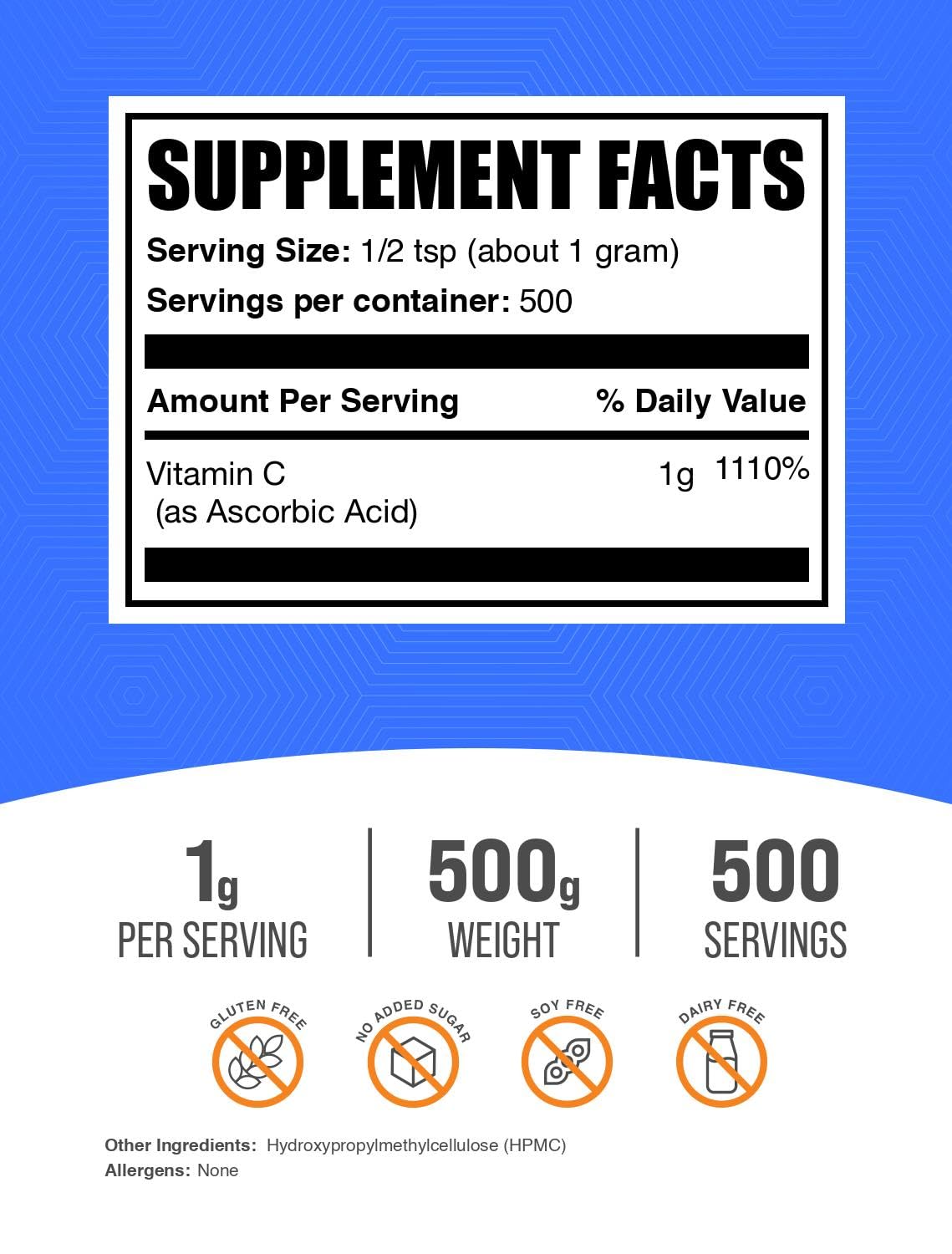 Vitamin C ascorbic acid powder 1000mg serving illustration