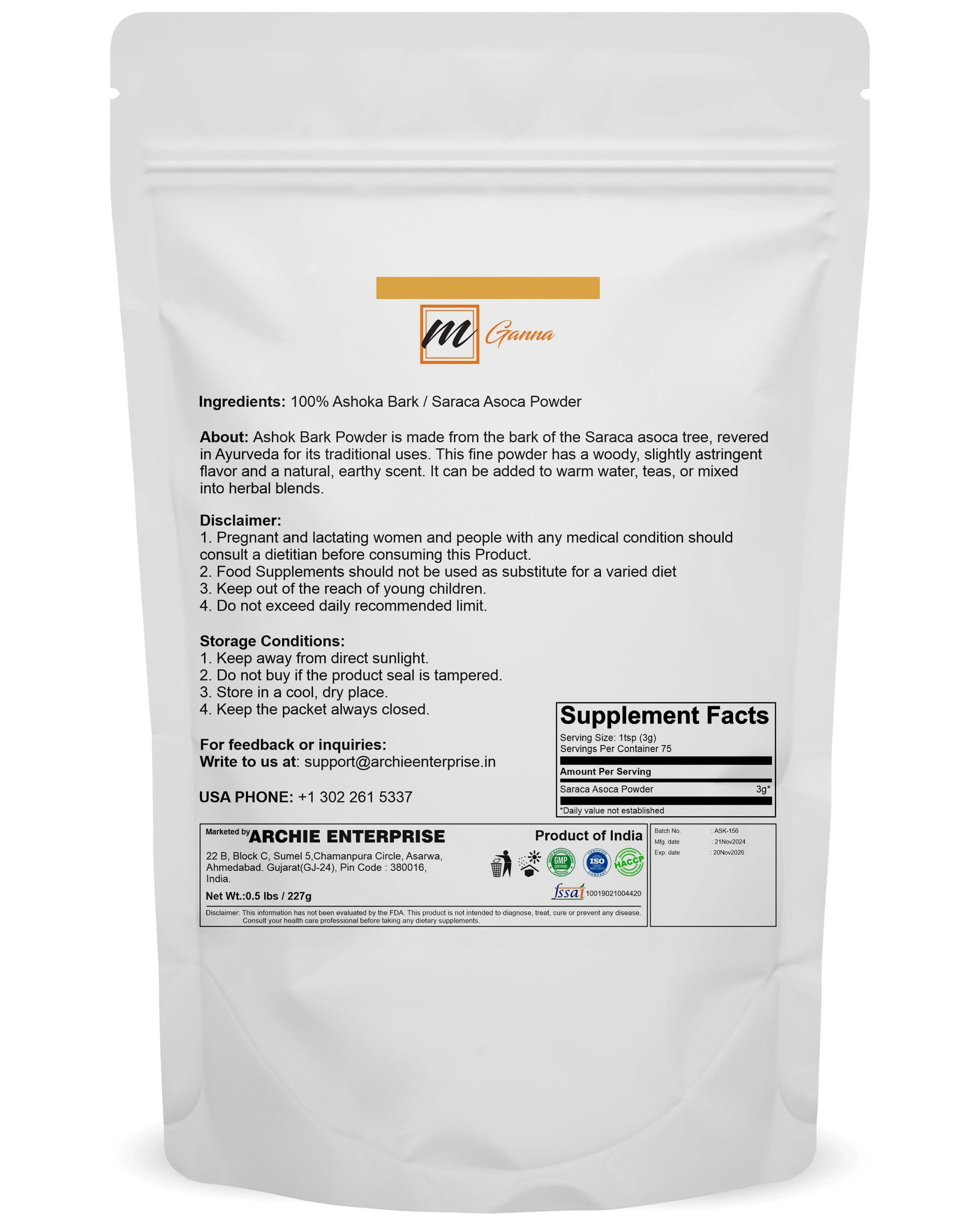 Macro texture of Ashoka bark powder