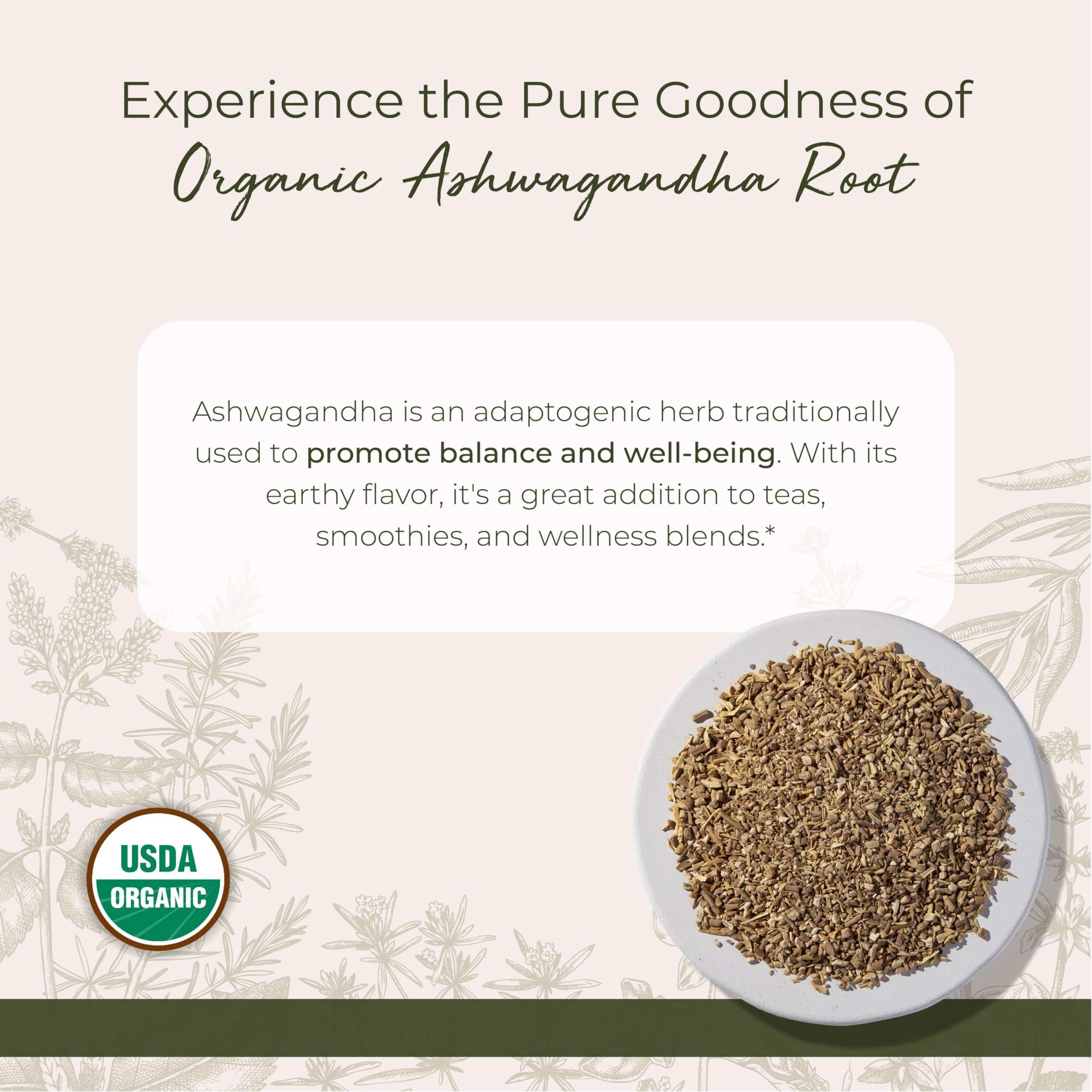 Cut and sifted Ashwagandha root for tea and blends