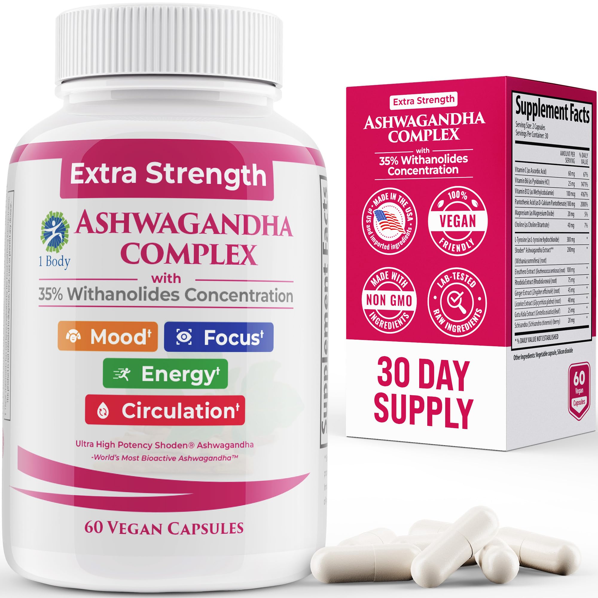 Shoden Ashwagandha Complex bottle and capsules