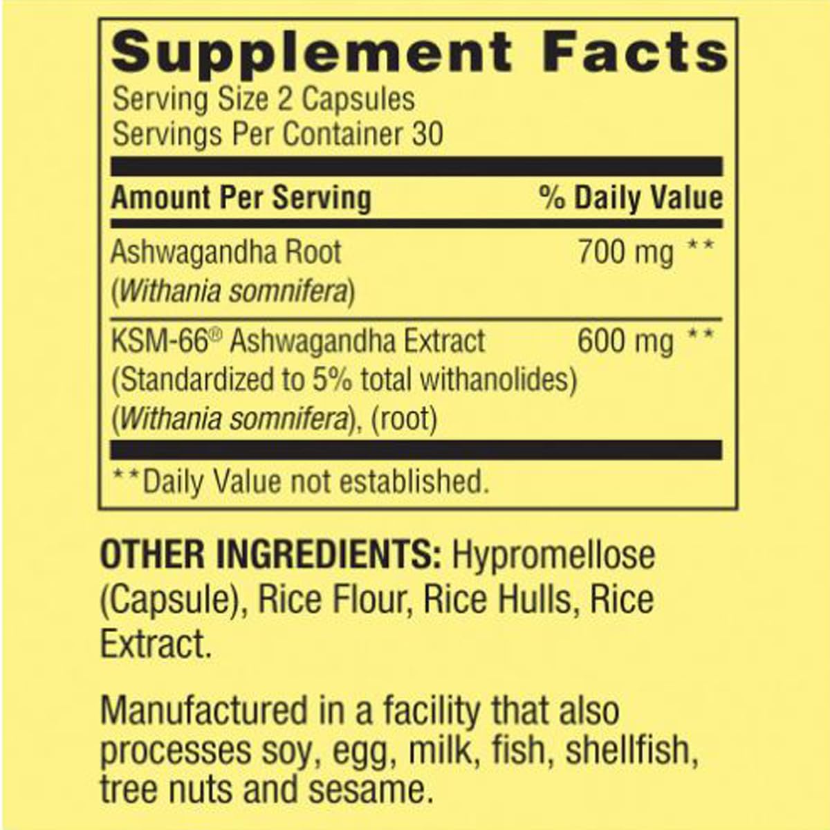 Ashwagandha 1300 mg vegetarian capsules close-up