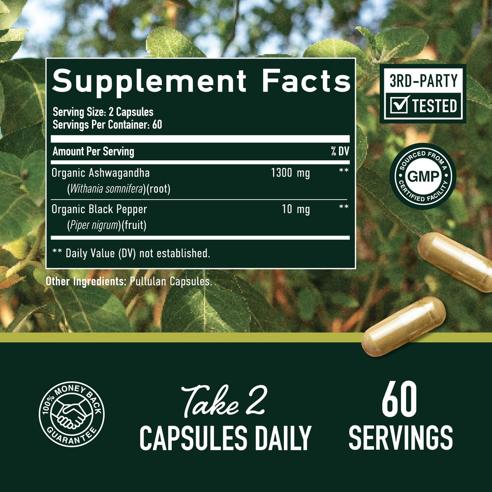 Supplement facts panel showing 1300mg per serving