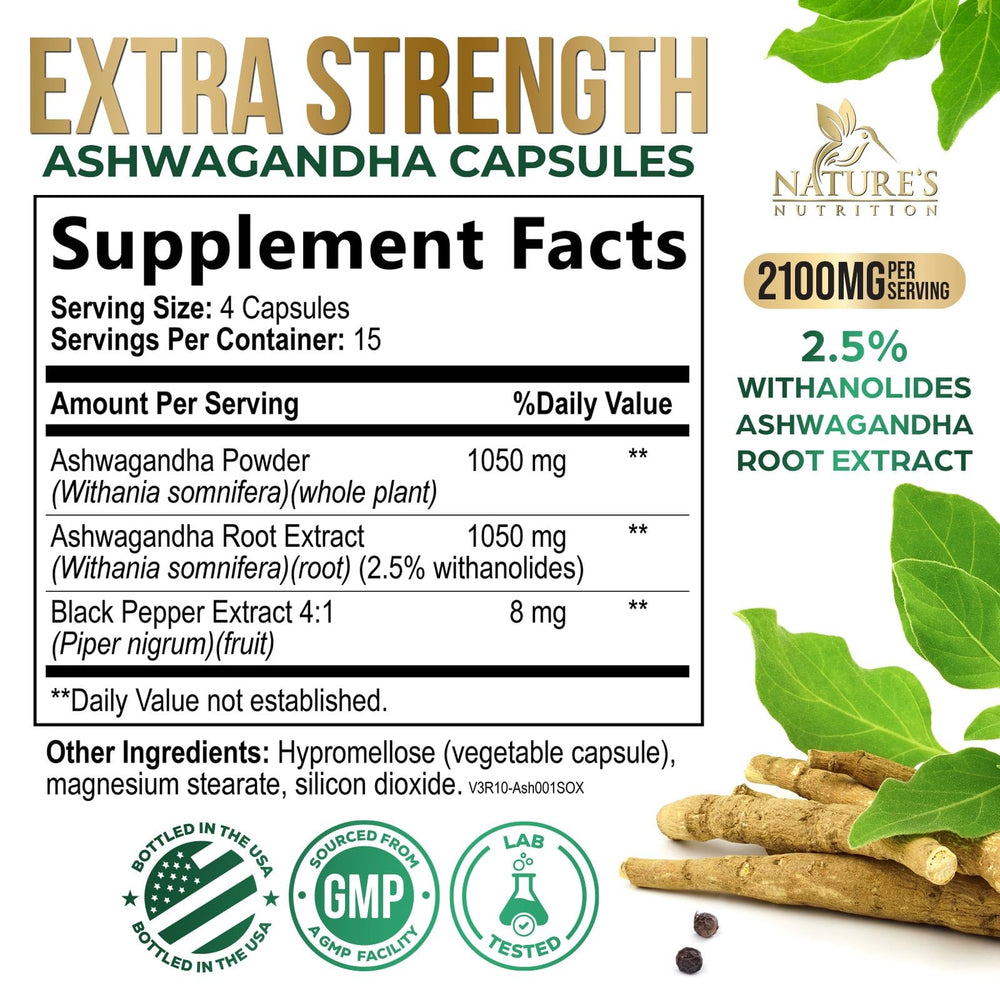 Ashwagandha 2100mg 60 capsules packaging and bottle