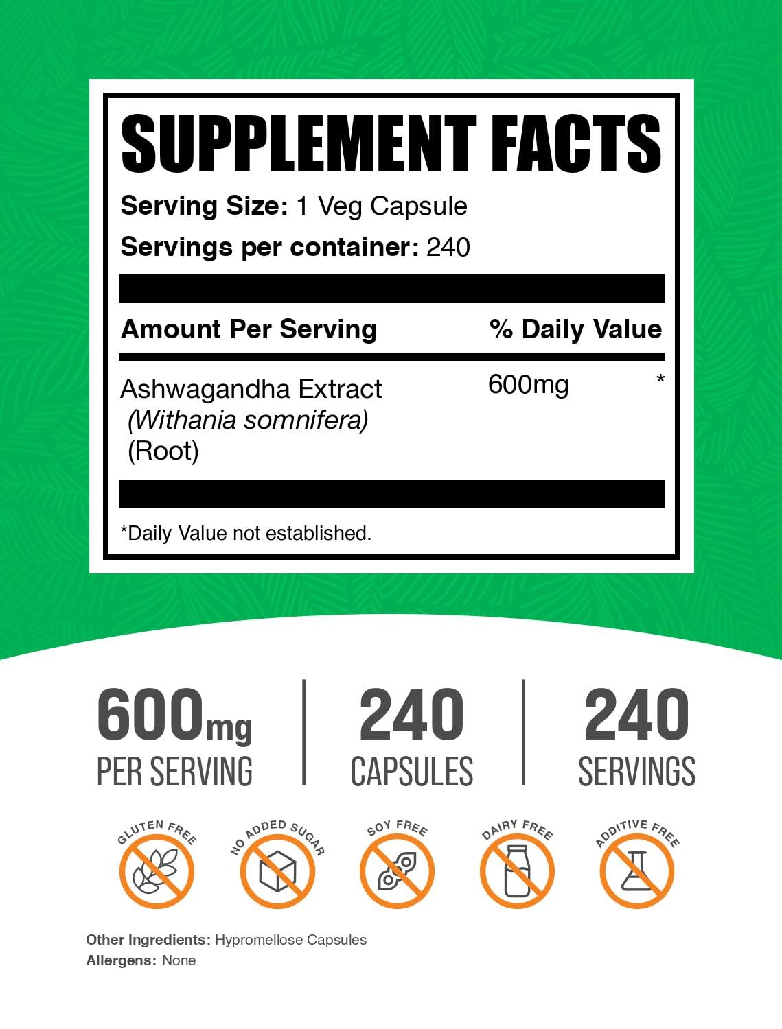 Ashwagandha 5:1 extract capsules with 3000 mg extract-equivalent per capsule