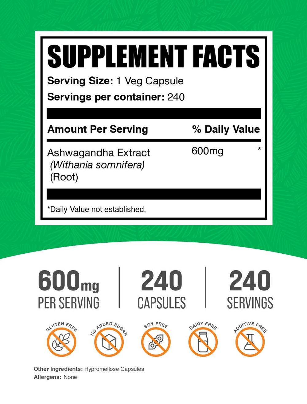 Ashwagandha 5:1 extract capsules with 3000 mg extract-equivalent per capsule