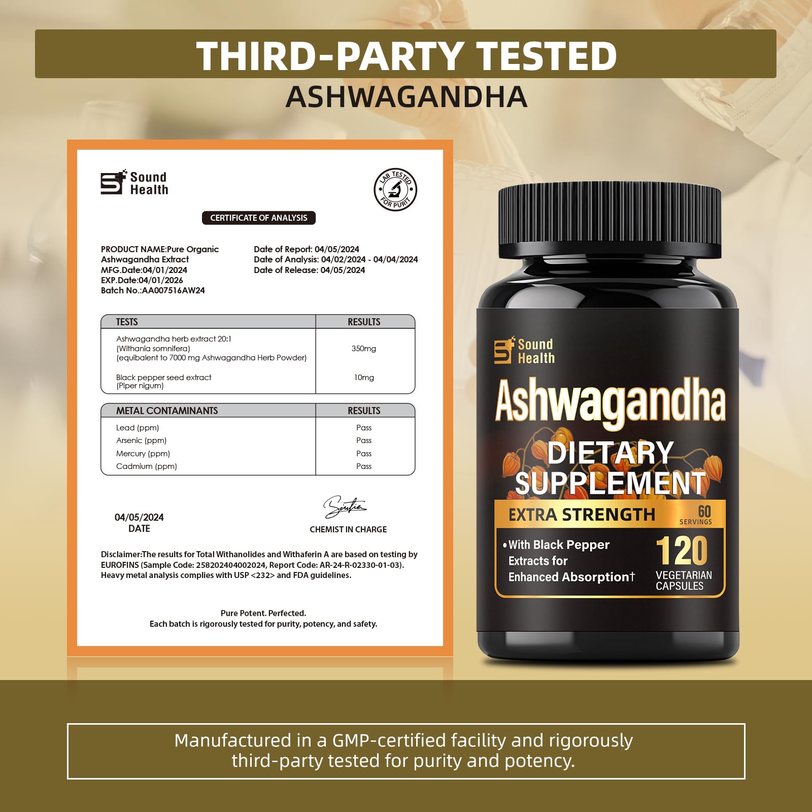 120-count Ashwagandha capsules bottle