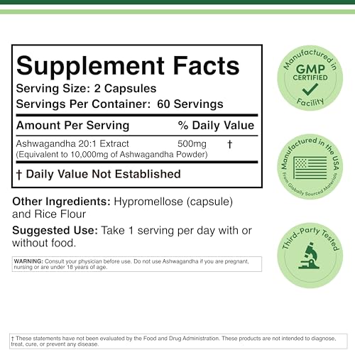 Close-up of 500mg 20:1 Ashwagandha extract capsules