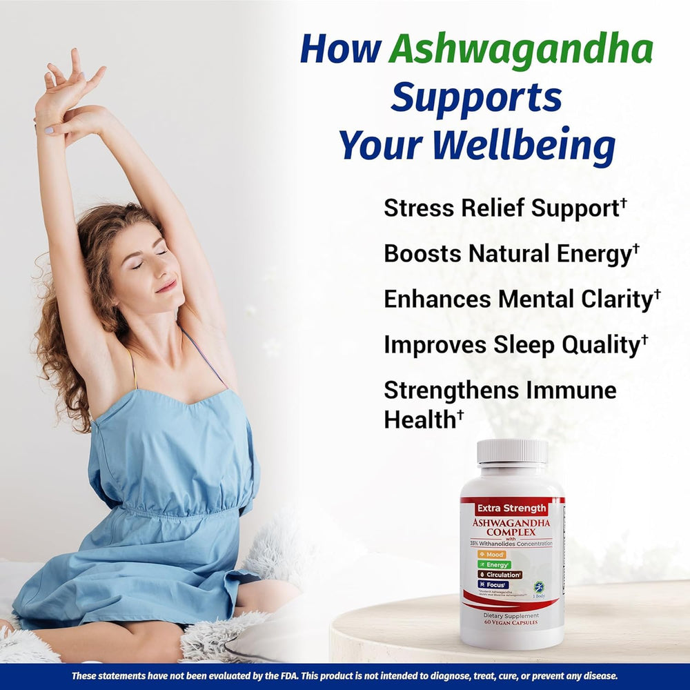 Vegan 120-capsule bottle of Ashwagandha Complex