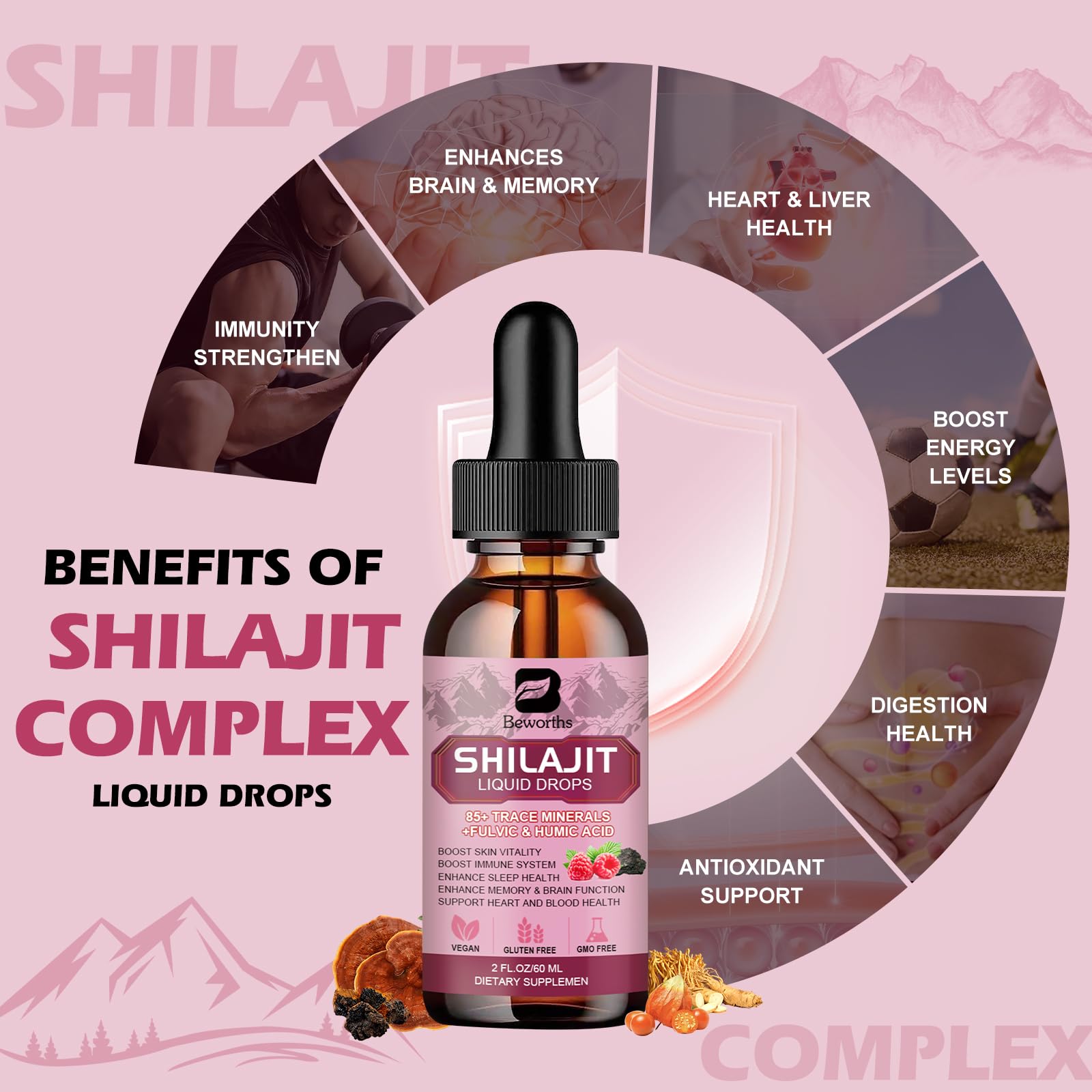 Ingredients including Ashwagandha, Panax Ginseng, Turmeric and Chaga