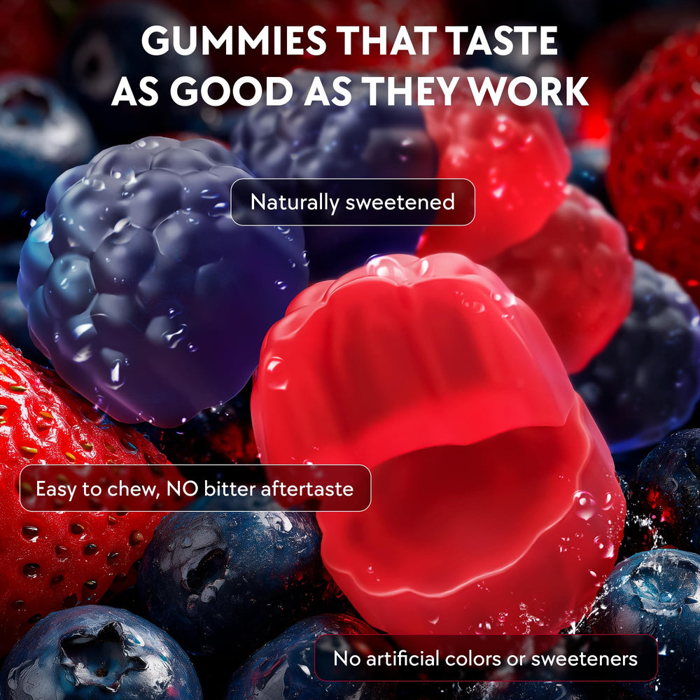 Healthy lifestyle scene with gummies and greens