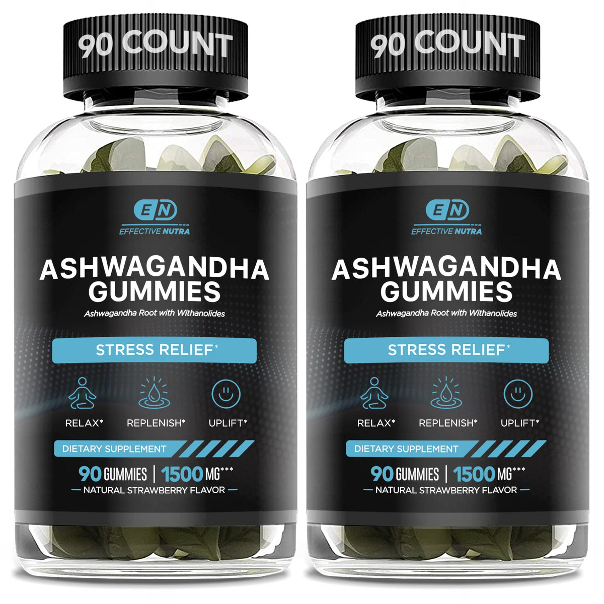 Front view of Effective Nutra Ashwagandha Gummies 1500mg bottle