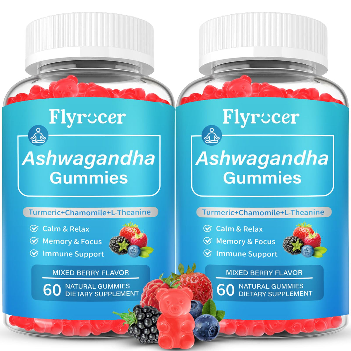 Two-pack Ashwagandha gummies in berry flavor bottle