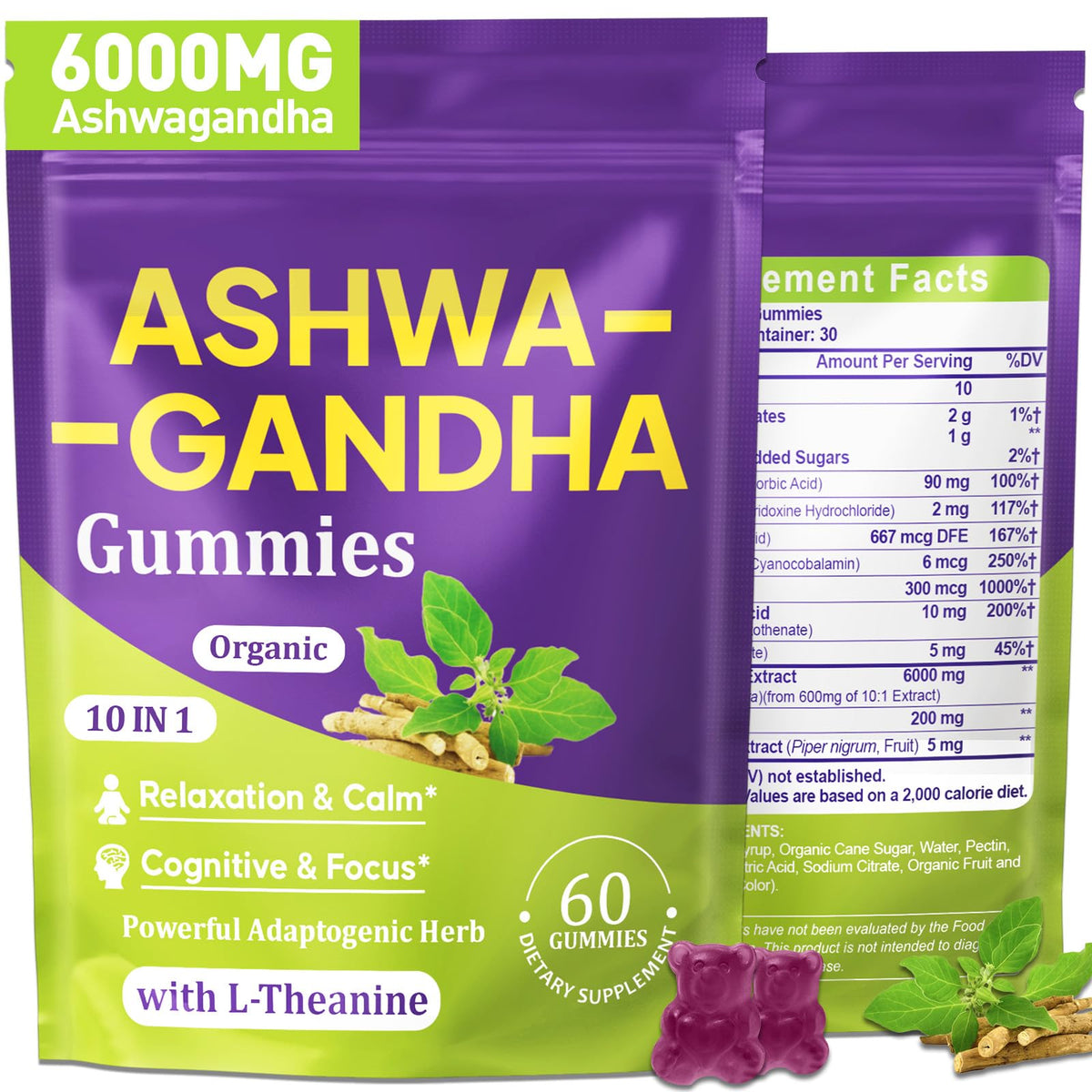 Front view of Ashwagandha Gummies bottle 60-count