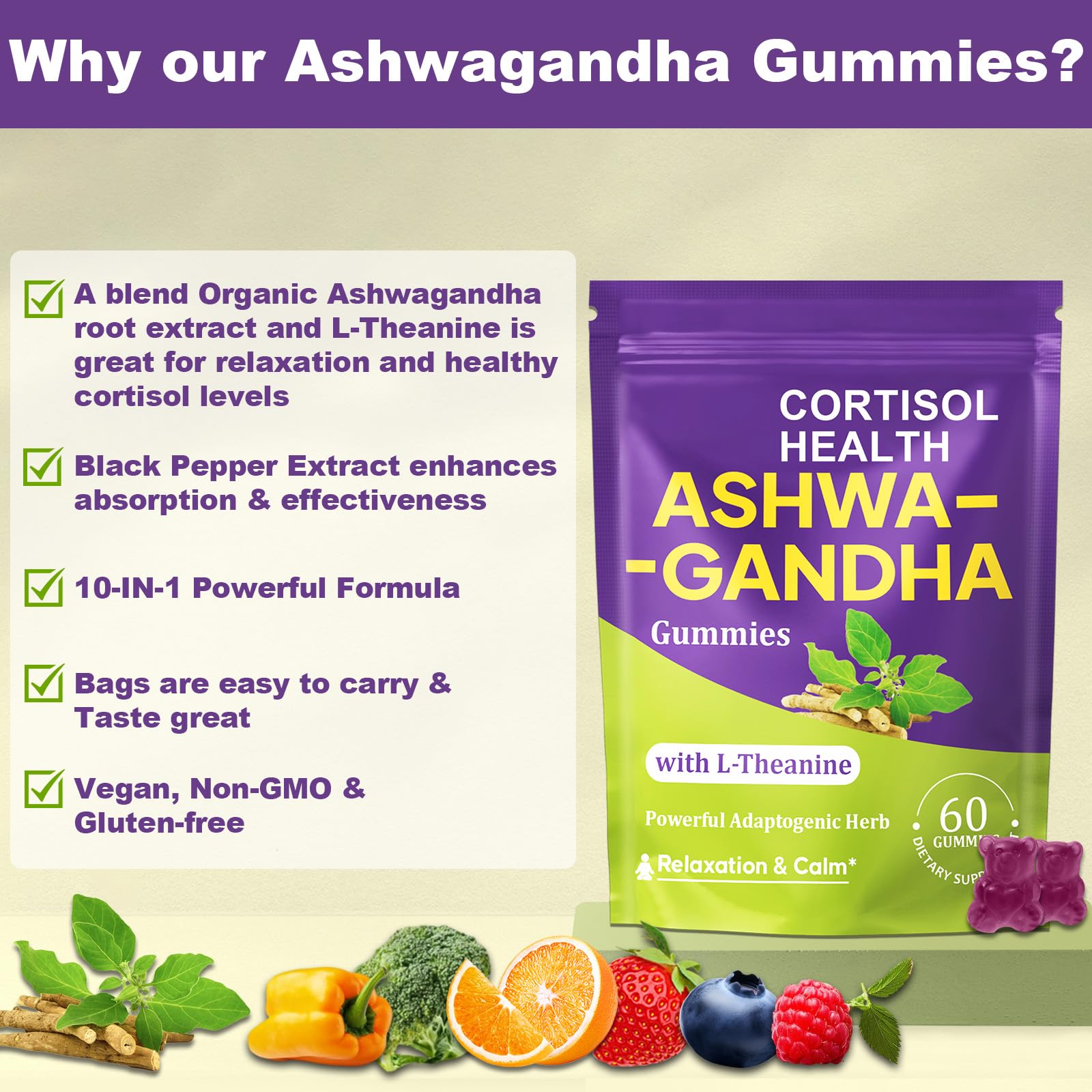 Berry-flavored vegan Ashwagandha Gummies ingredients