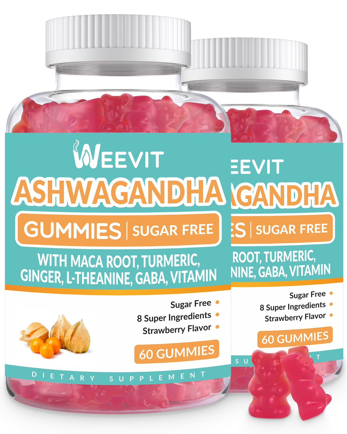 Bottle of Ashwagandha Gummies with Vitamin D for women and men