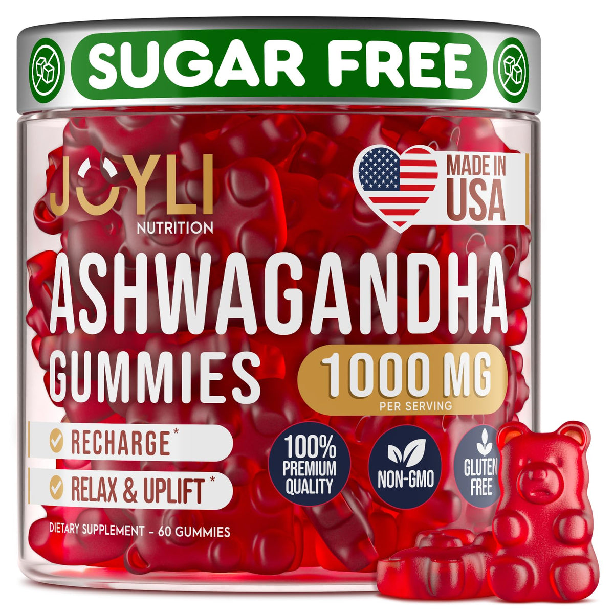 JOYli Ashwagandha Gummies bottle with 60 vegan sugar-free chews