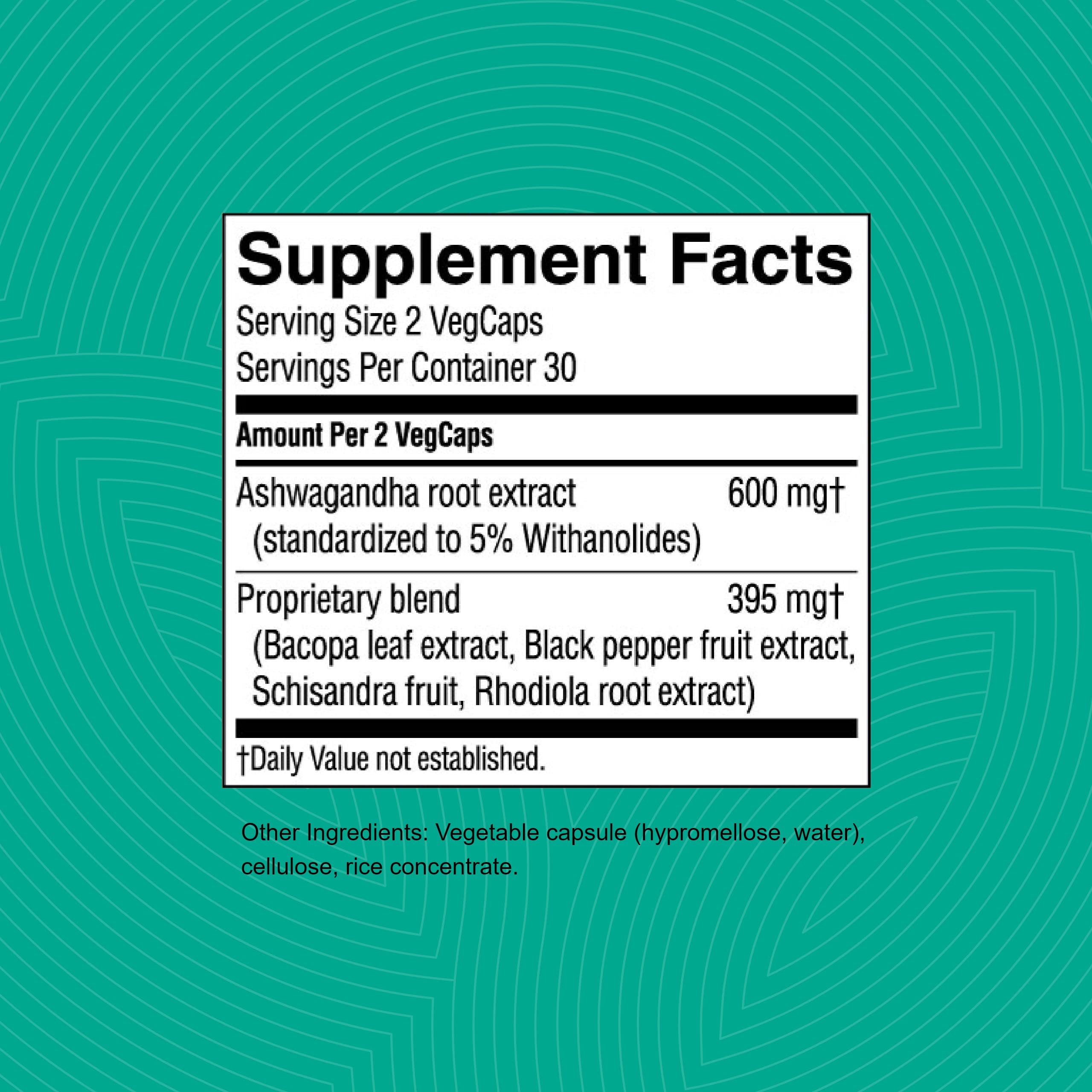 Ashwagandha herbal supplement bottle close-up