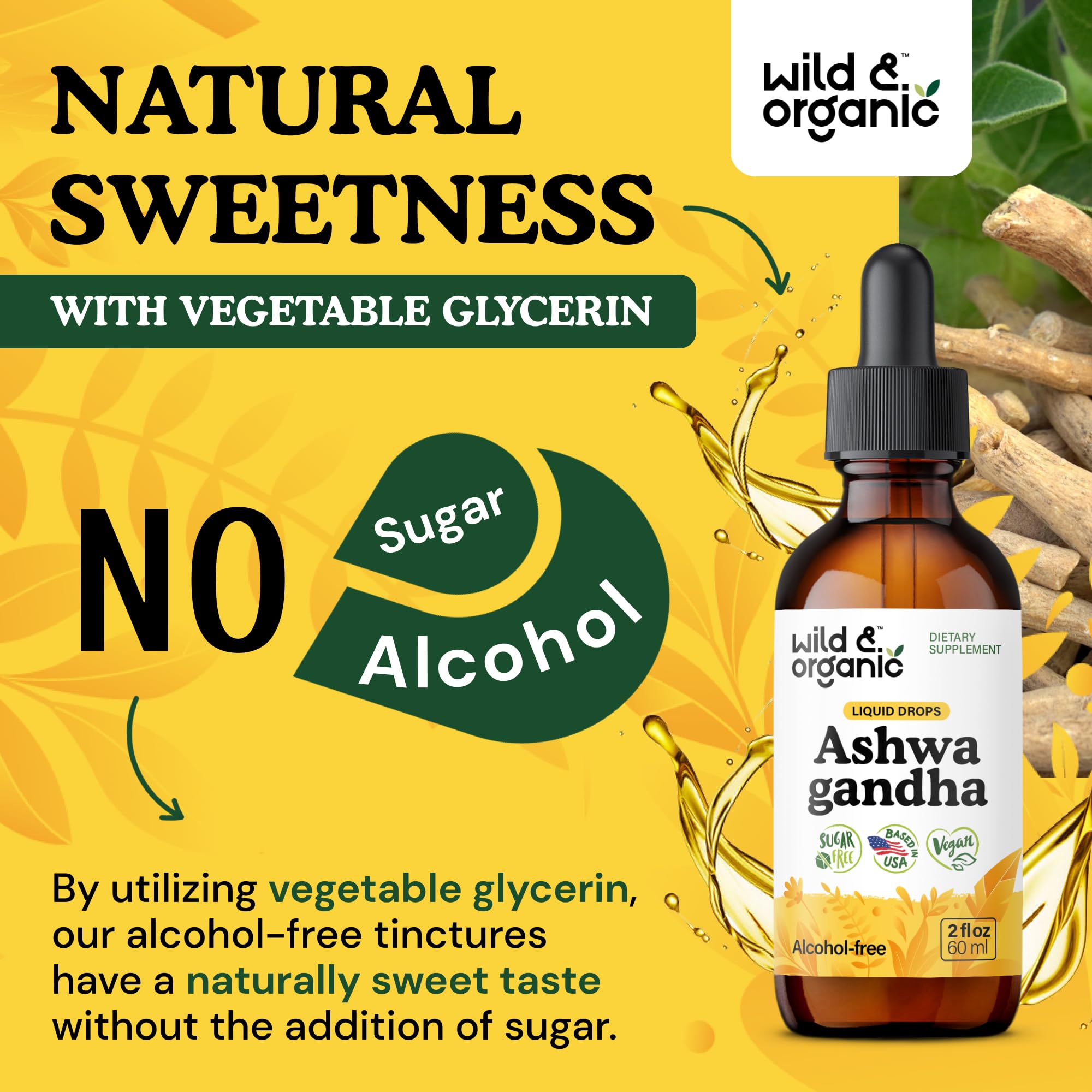 Glycerin-based base providing natural sweetness in Ashwagandha drops